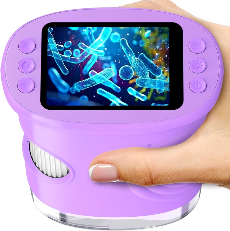 Ashfly 1000X Handheld Digital Microscope for Kids with 2.0" IPS Screen, Portable STEM Science Lab Toy, Rechargeable Pocket Microscope Educational Gift for Boys & Girls Age 4-6 8-12, ​Purple - Image 1